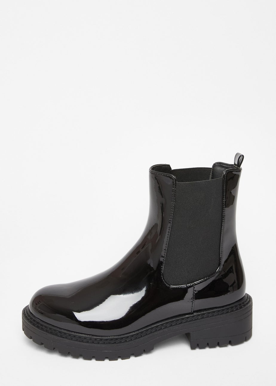 Quiz Black Wide Fit Faux Leather Chelsea Boots