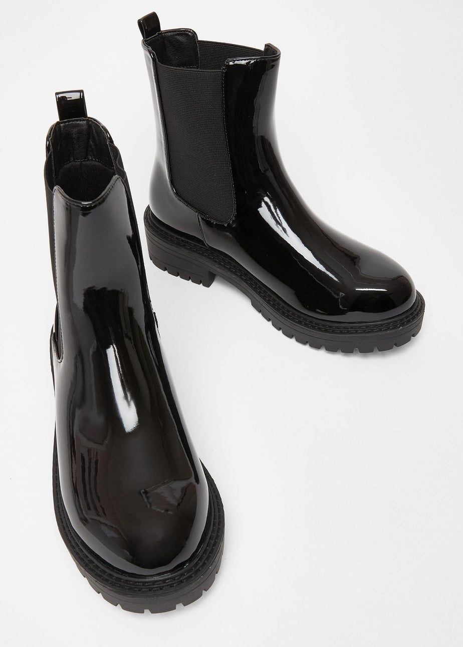 Quiz Black Wide Fit Faux Leather Chelsea Boots