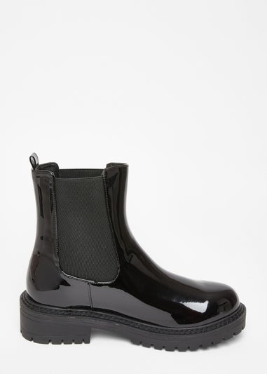 Quiz Black Wide Fit Faux Leather Chelsea Boots