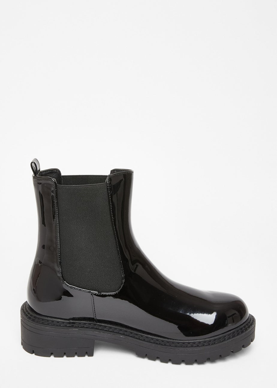 Quiz Black Wide Fit Faux Leather Chelsea Boots