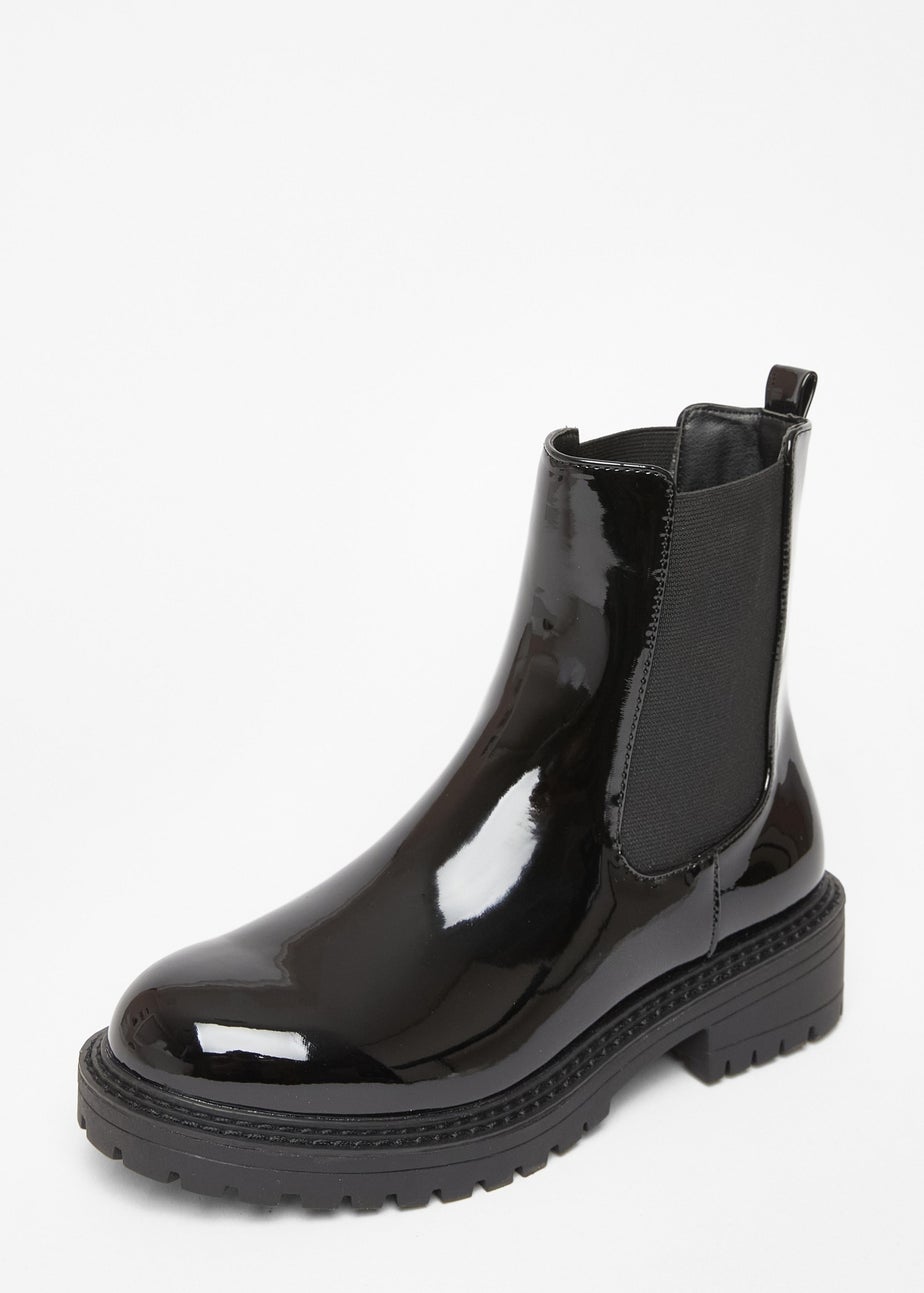 Quiz Black Wide Fit Faux Leather Chelsea Boots