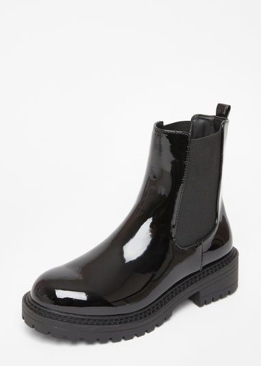 Quiz Black Wide Fit Faux Leather Chelsea Boots