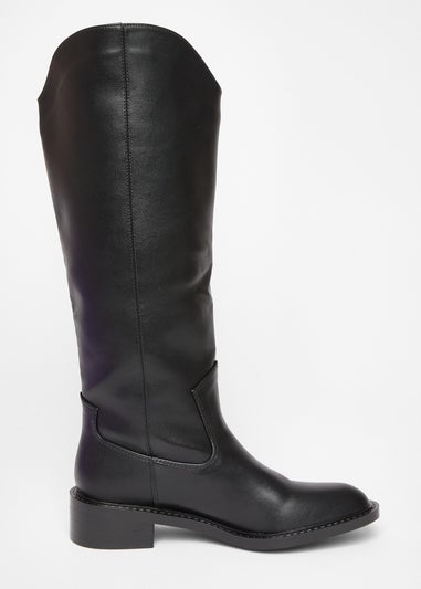 Quiz Black Faux Leather Riding Boots