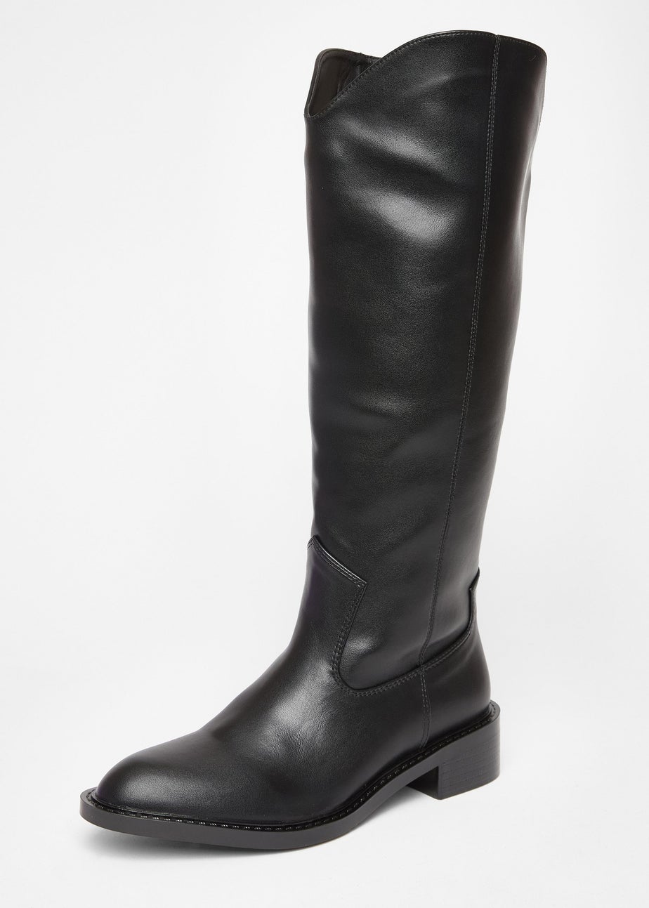 Quiz Black Faux Leather Riding Boots