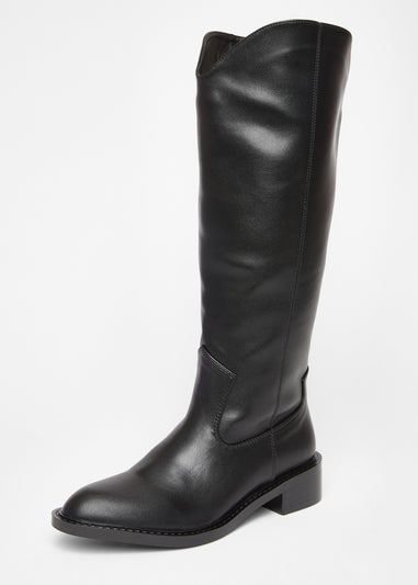Quiz Black Faux Leather Riding Boots