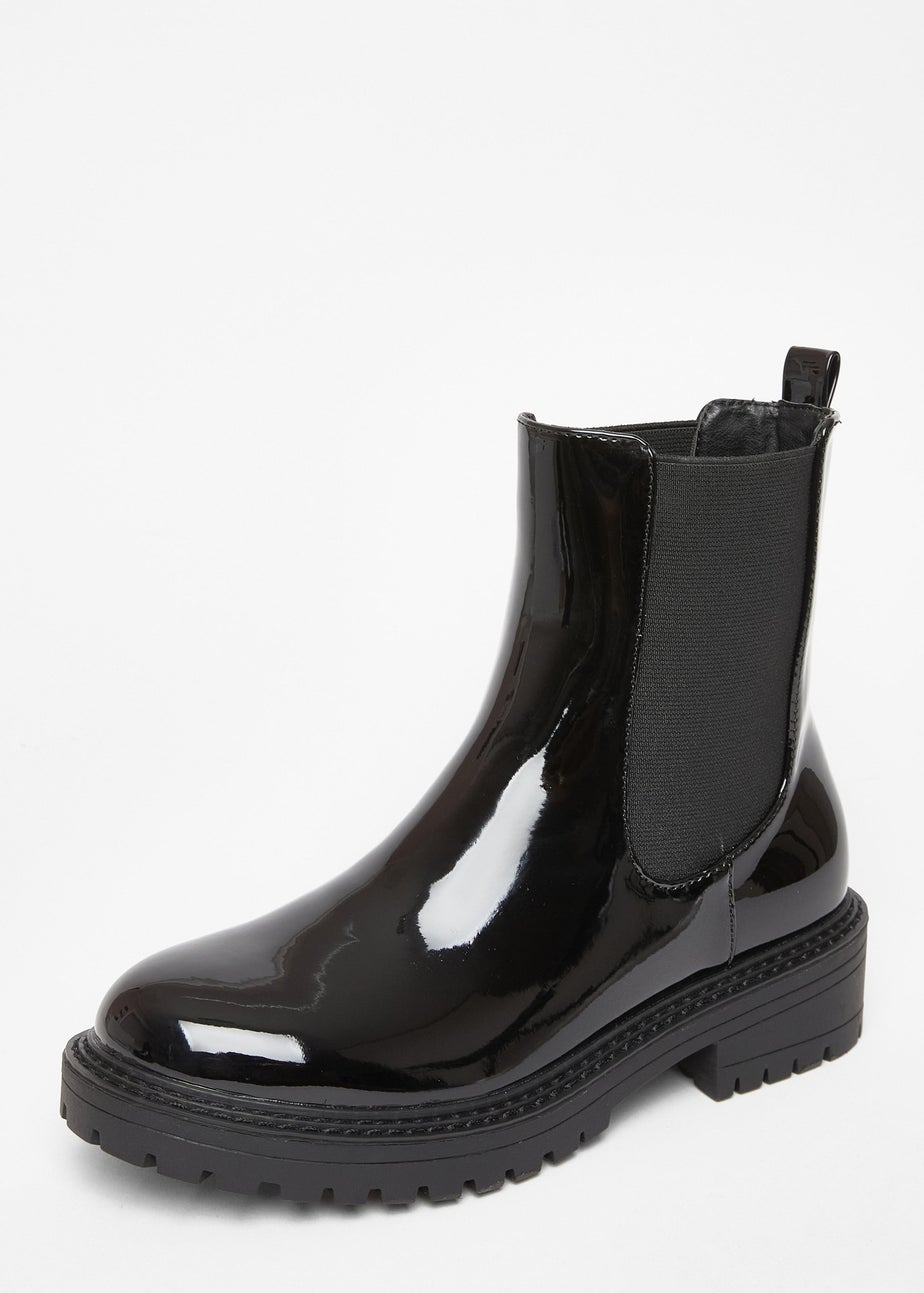 Quiz Black Faux Leather Chelsea Boots