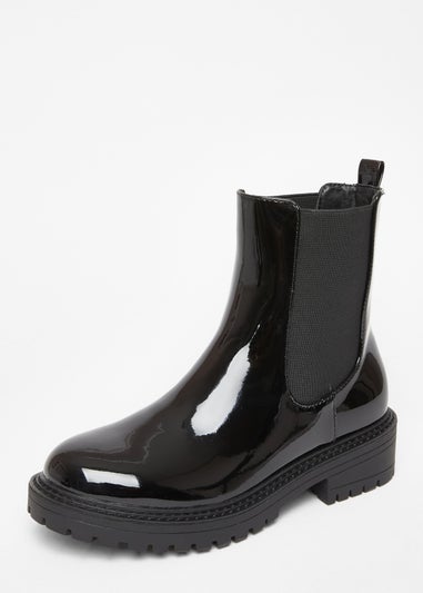 Quiz Black Faux Leather Chelsea Boots