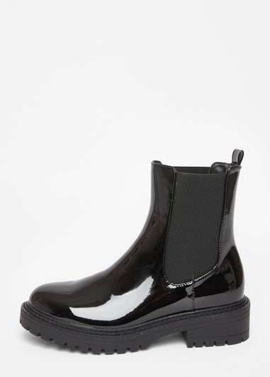Quiz Black Faux Leather Chelsea Boots