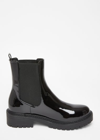 Quiz Black Faux Leather Chelsea Boots