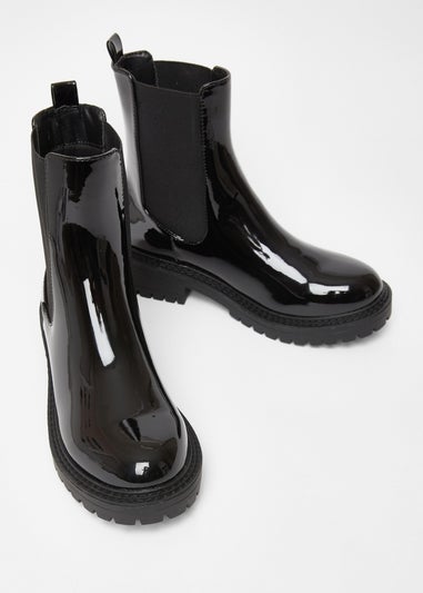 Quiz Black Faux Leather Chelsea Boots