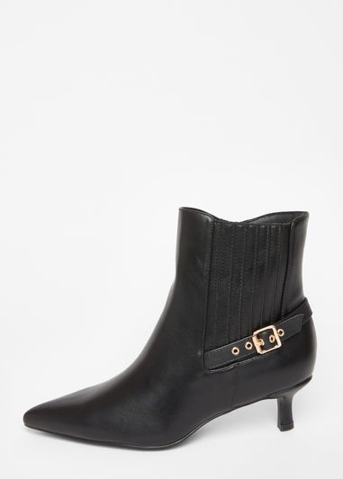 Quiz Black Wide Fit Buckle Ankle Boots