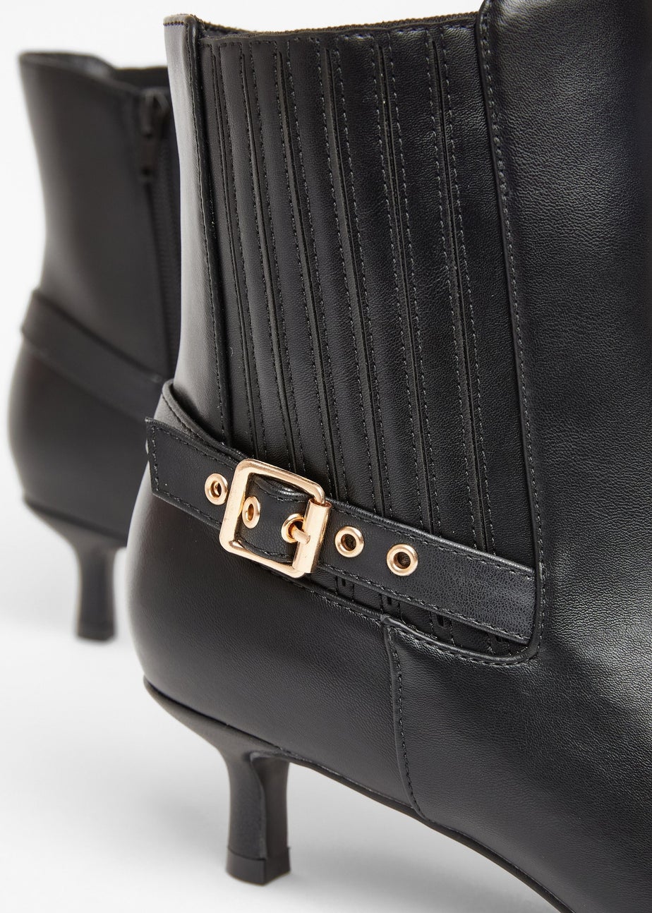 Quiz Black Wide Fit Buckle Ankle Boots