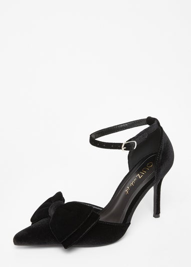 Quiz Black Wide Fit Velvet Bow Court Heels
