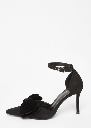 Quiz Black Velvet Bow Court Heels