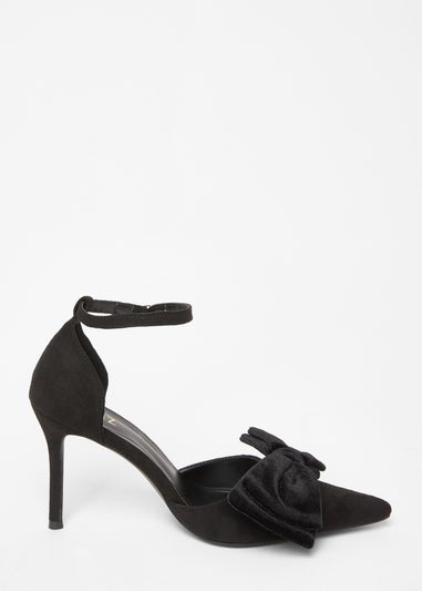 Quiz Black Velvet Bow Court Heels