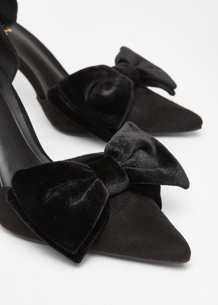 Quiz Black Velvet Bow Court Heels