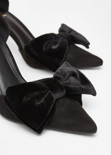 Quiz Black Velvet Bow Court Heels