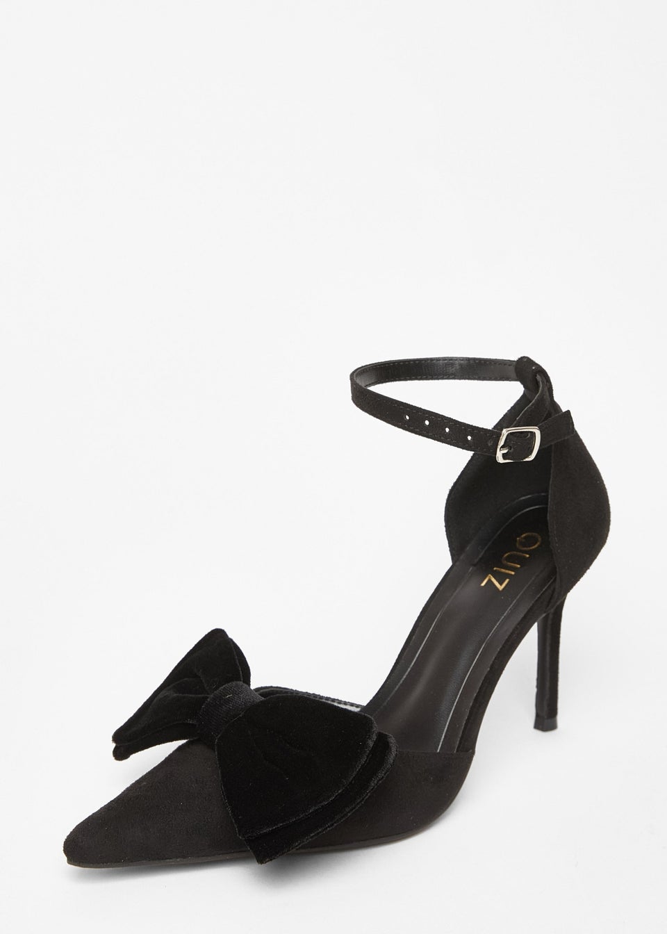 Quiz Black Velvet Bow Court Heels