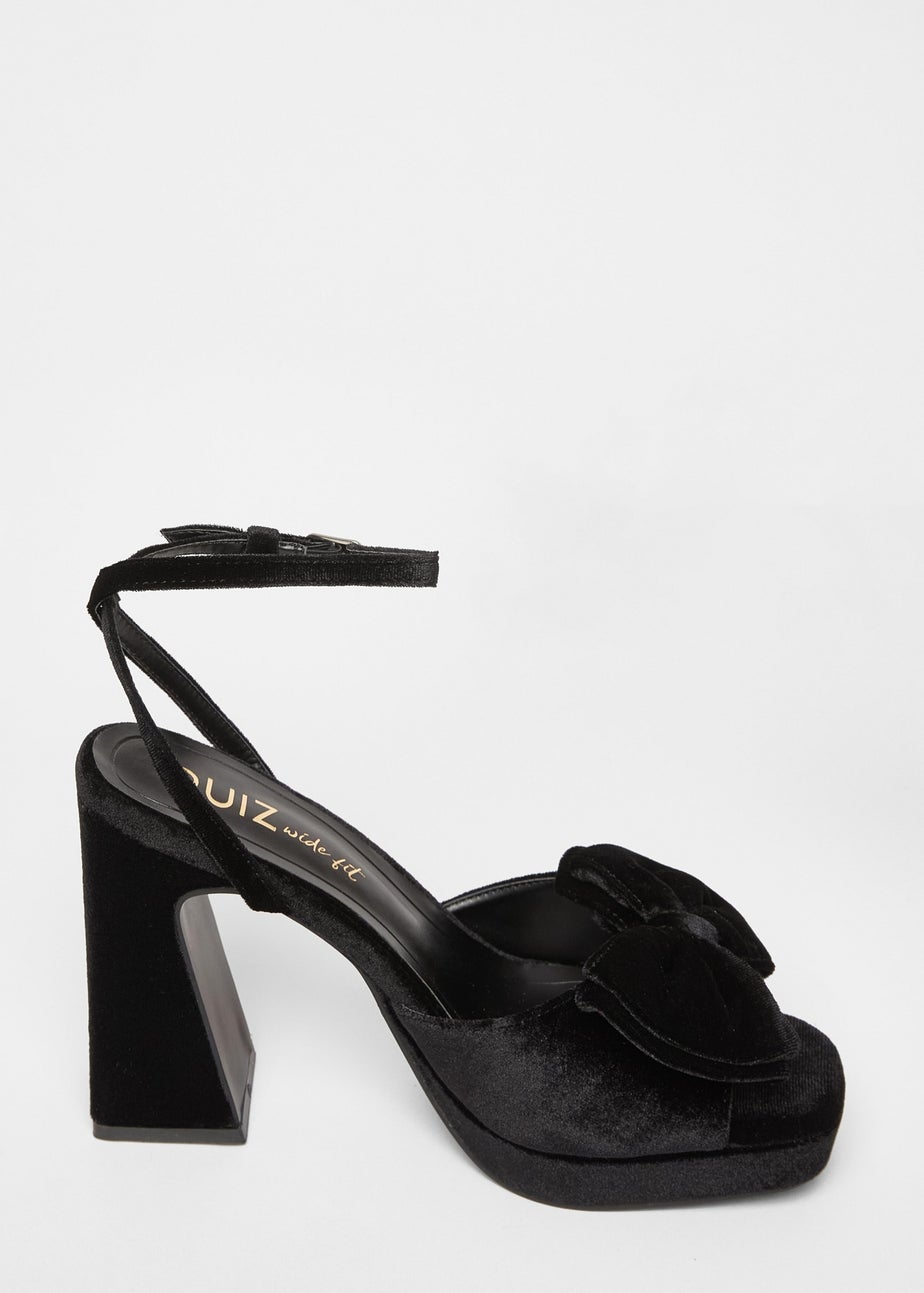 Quiz Black Wide Fit Bow Platform Heels