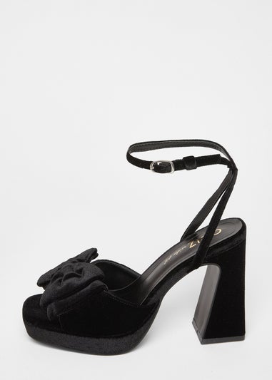 Quiz Black Wide Fit Bow Platform Heels