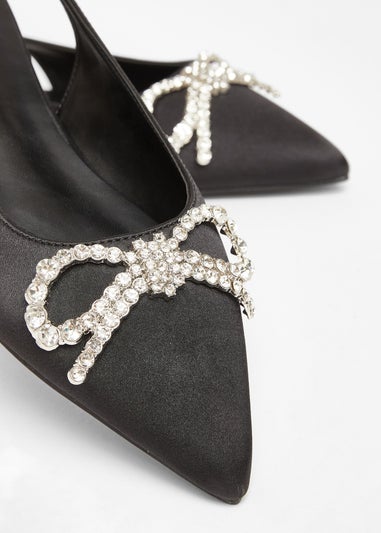Quiz Black Diamante Bow Pumps