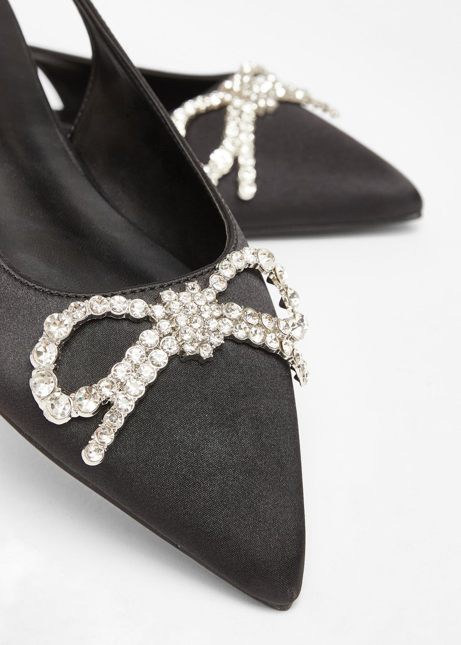 Quiz Black Diamante Bow Pumps