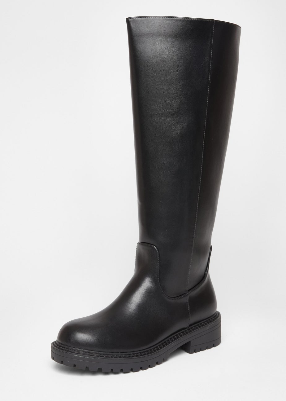 Quiz Black Wide Fit Chunky Knee High Boots