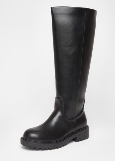 Quiz Black Wide Fit Chunky Knee High Boots