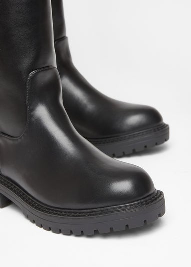 Quiz Black Wide Fit Chunky Knee High Boots