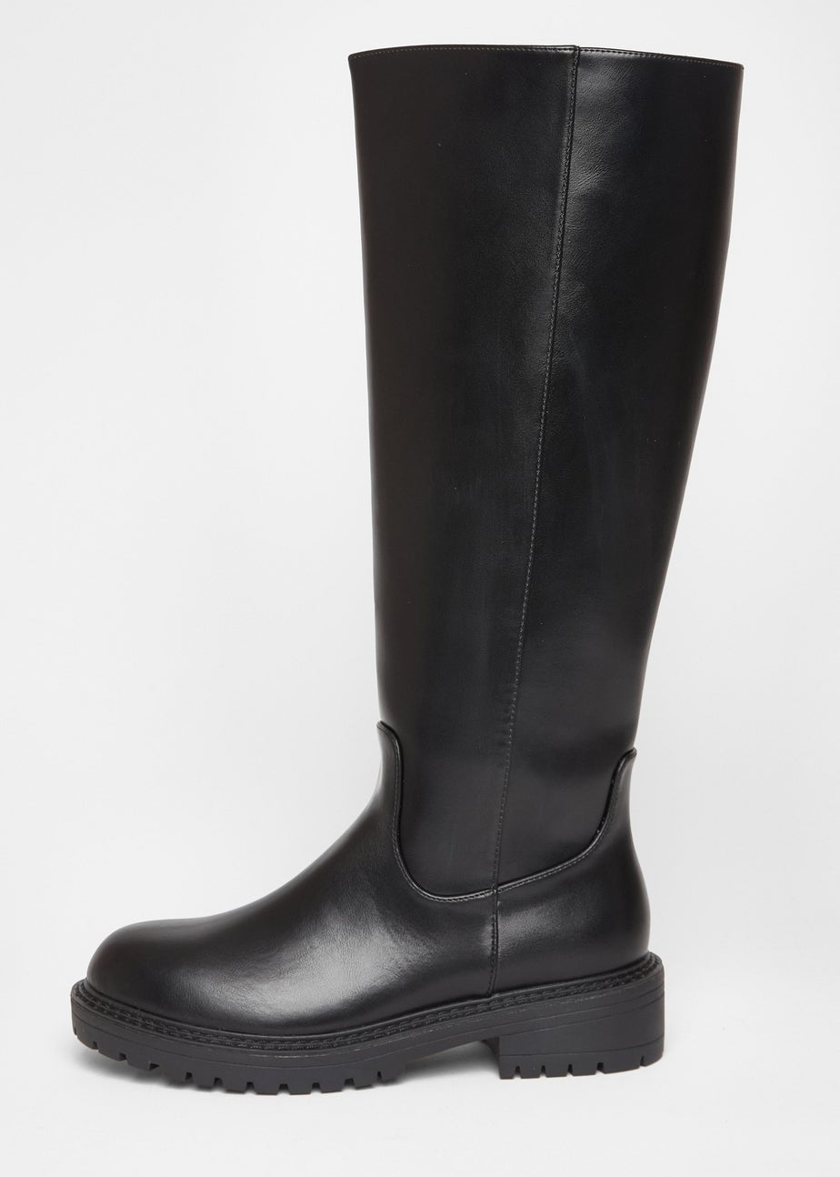 Quiz Black Wide Fit Chunky Knee High Boots