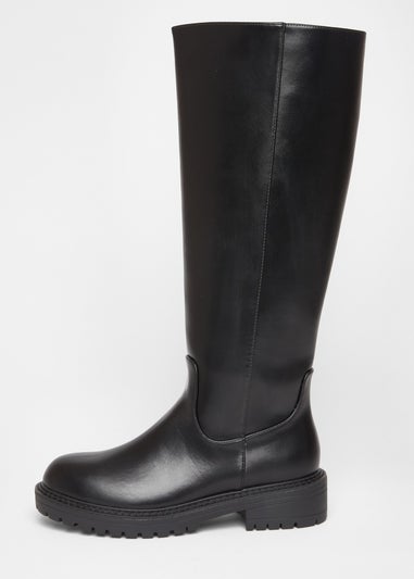 Quiz Black Wide Fit Chunky Knee High Boots