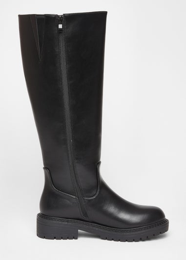 Quiz Black Wide Fit Chunky Knee High Boots