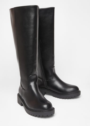 Quiz Black Wide Fit Chunky Knee High Boots