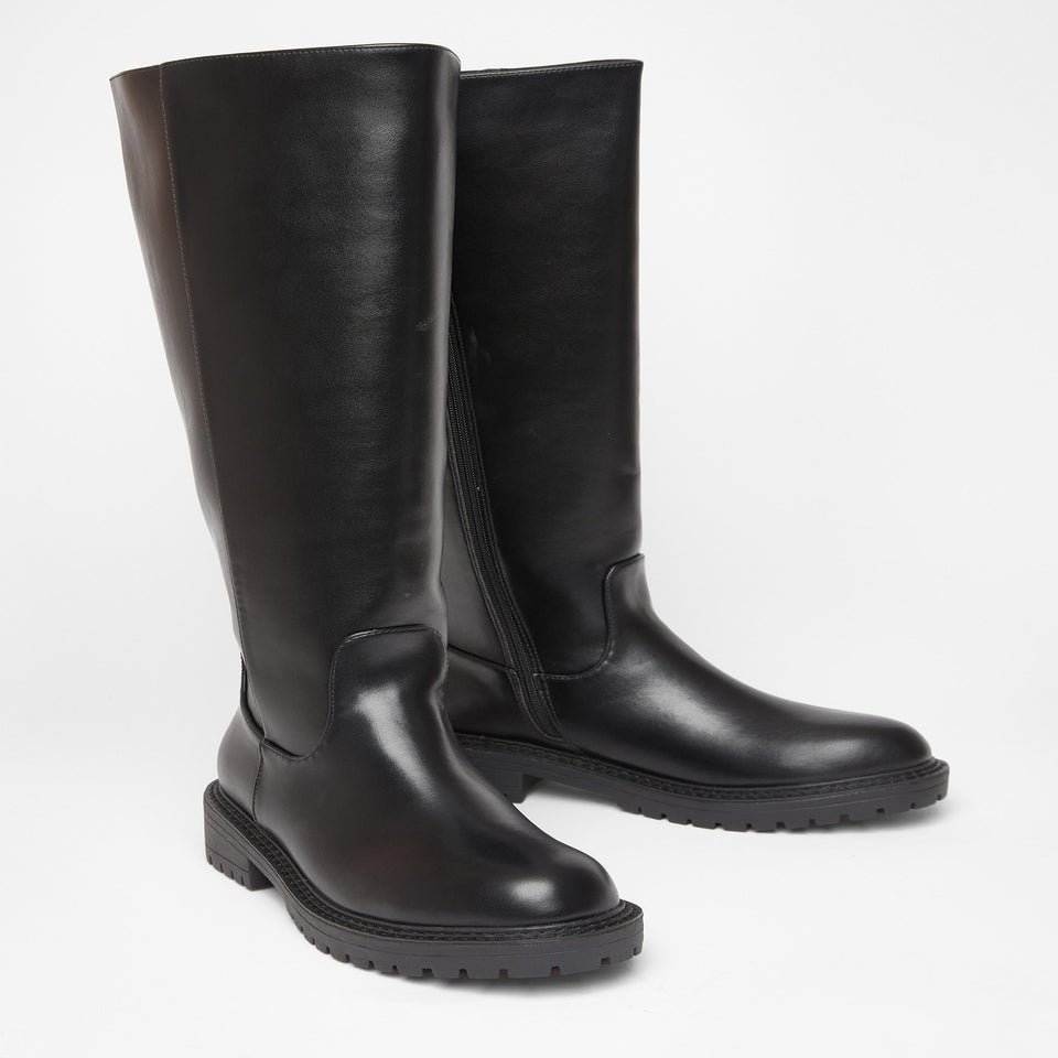 Quiz Black Wide Fit Chunky Knee High Boots
