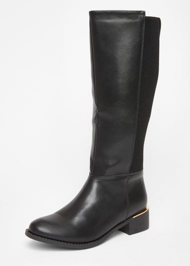 Quiz Black Wide Fit Knee High Boots