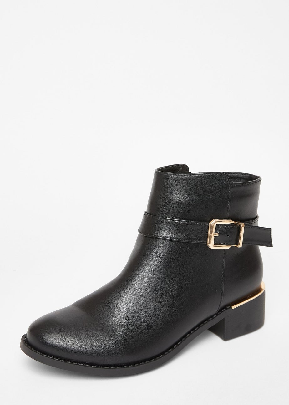 Quiz Black Wide Fit Buckle Chelsea Boots