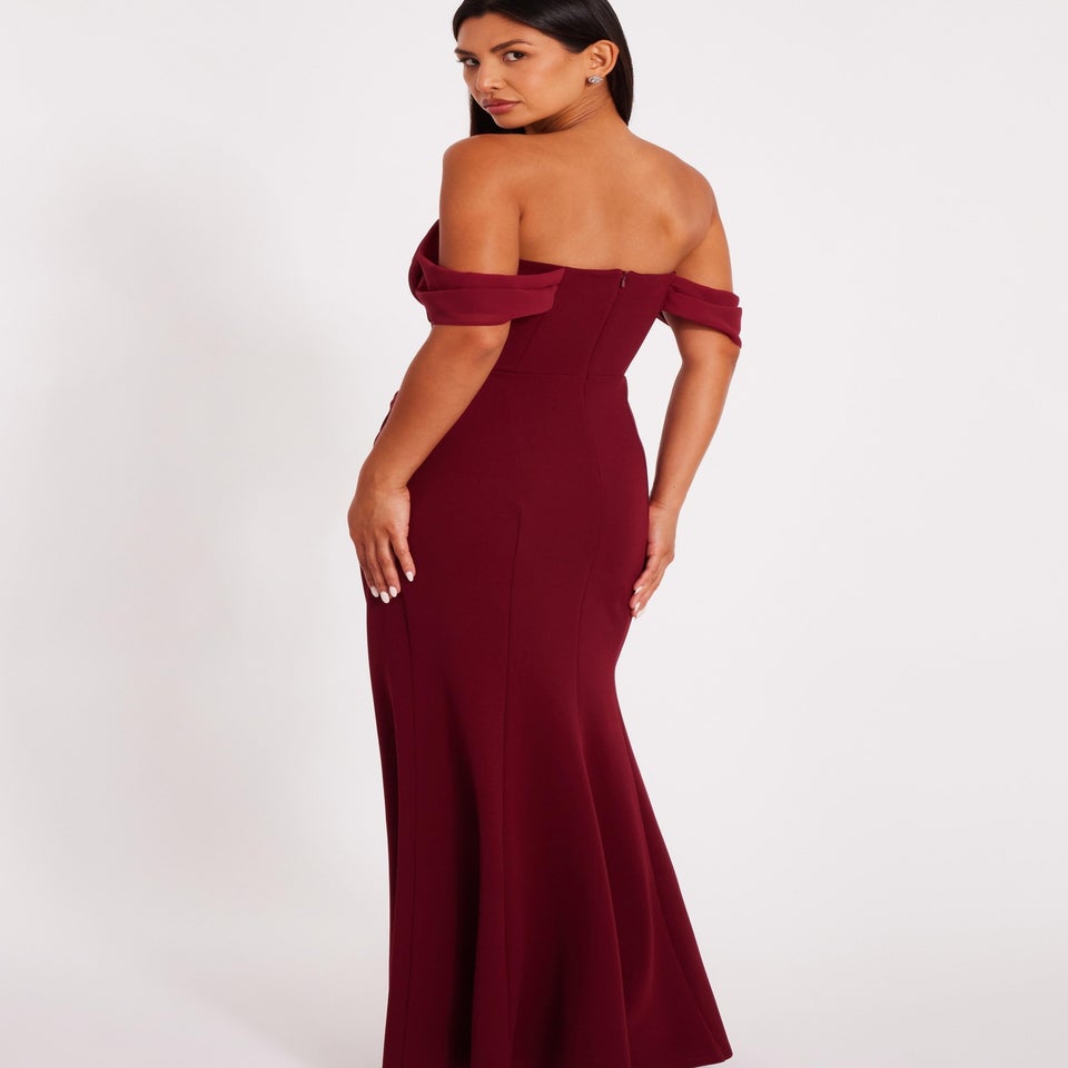 Quiz Burgundy Chiffon Bardot Maxi Dress