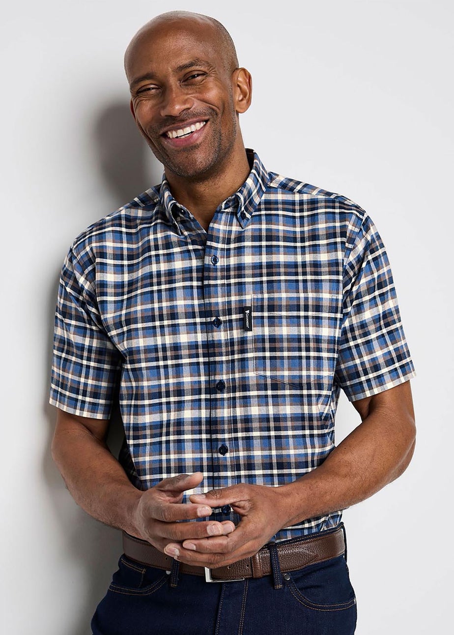 Cotton Traders Navy Guinness TM 1/2 Short Sleeve Oxford Check Shirt