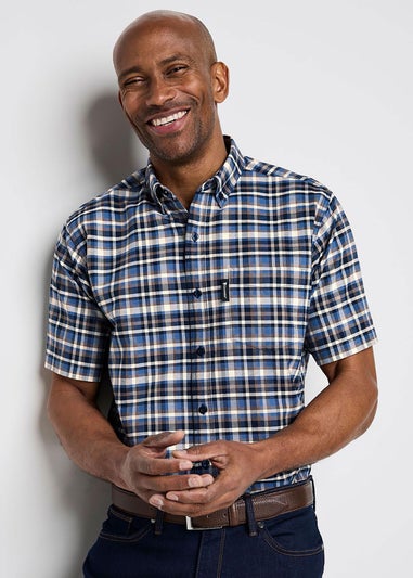 Cotton Traders Navy Guinness TM 1/2 Short Sleeve Oxford Check Shirt