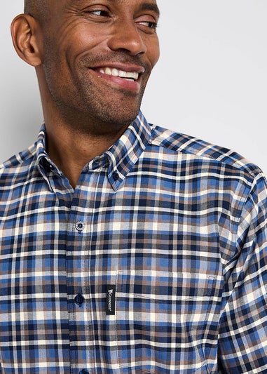 Cotton Traders Navy Guinness TM 1/2 Short Sleeve Oxford Check Shirt