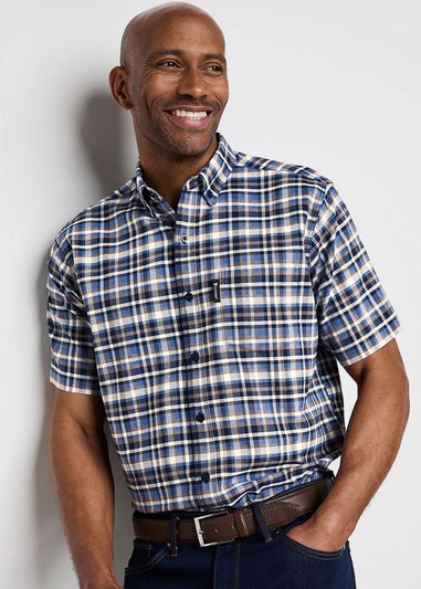 Cotton Traders Navy Guinness TM 1/2 Short Sleeve Oxford Check Shirt