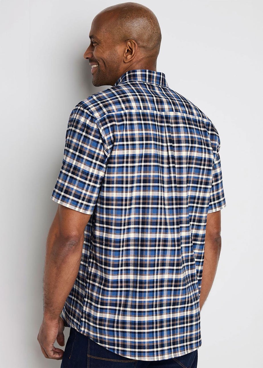 Cotton Traders Navy Guinness TM 1/2 Short Sleeve Oxford Check Shirt