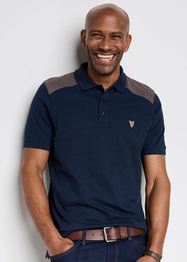 Cotton Traders Navy Guinness TM 1/2 Short Sleeve Textured Panelled Polo Shirt