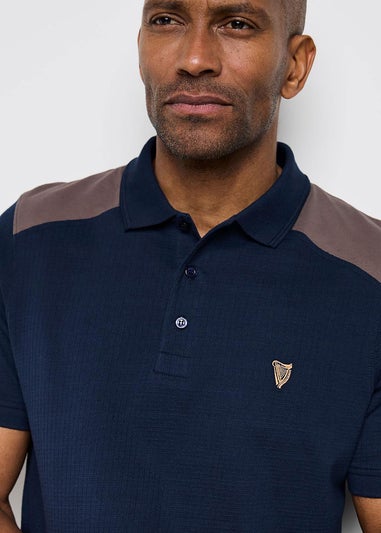 Cotton Traders Navy Guinness TM 1/2 Short Sleeve Textured Panelled Polo Shirt