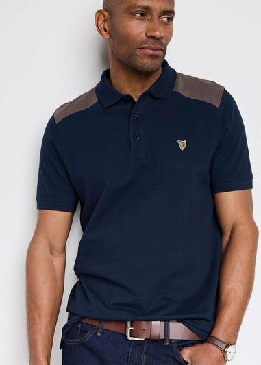 Cotton Traders Navy Guinness TM 1/2 Short Sleeve Textured Panelled Polo Shirt