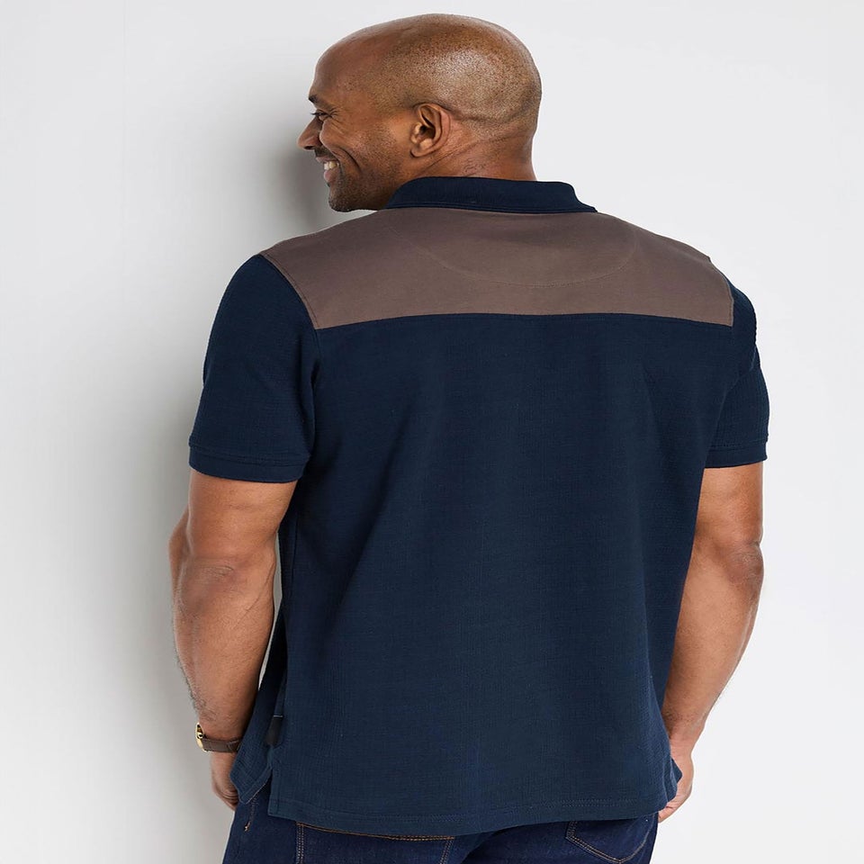 Cotton Traders Navy Guinness TM 1/2 Short Sleeve Textured Panelled Polo Shirt