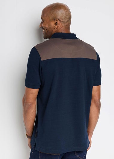 Cotton Traders Navy Guinness TM 1/2 Short Sleeve Textured Panelled Polo Shirt