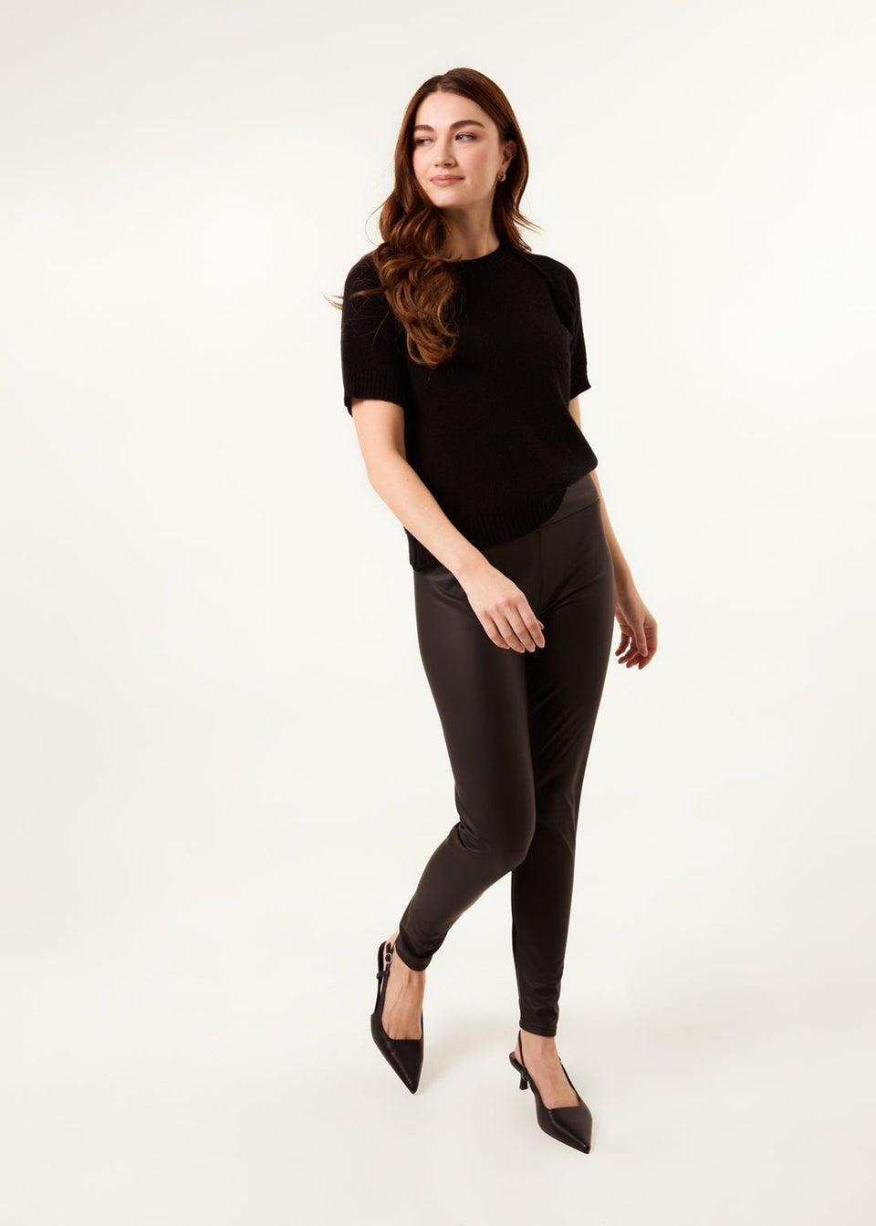 Blue Vanilla Black High Waist PU Elasticated Leggings