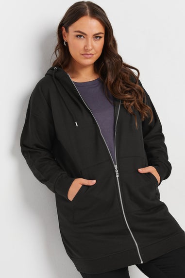 Yours Curve Black Longline Zip Hoodie