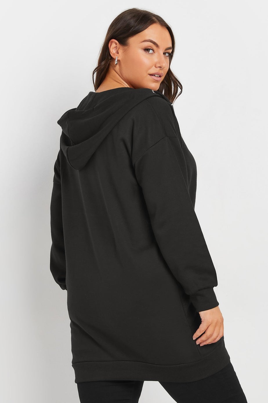Yours Curve Black Longline Zip Hoodie